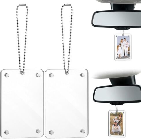 2Pcs Car Hanging Photo Holder Magnetic Car Picture Holder Acrylic Photo Frame for Rear View Mirror Accessories Ornaments Decor in Kuwait