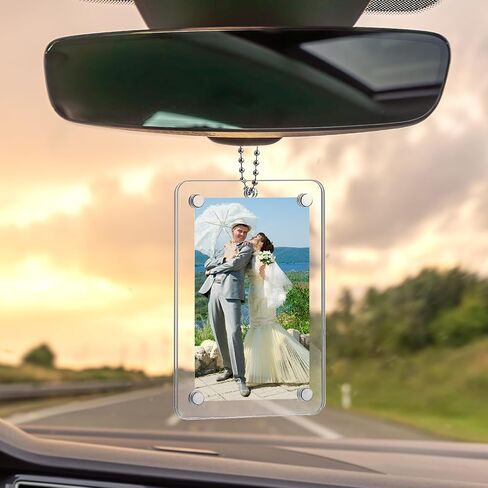 2Pcs Car Hanging Photo Holder Magnetic Car Picture Holder Acrylic Photo Frame for Rear View Mirror Accessories Ornaments Decor in Kuwait