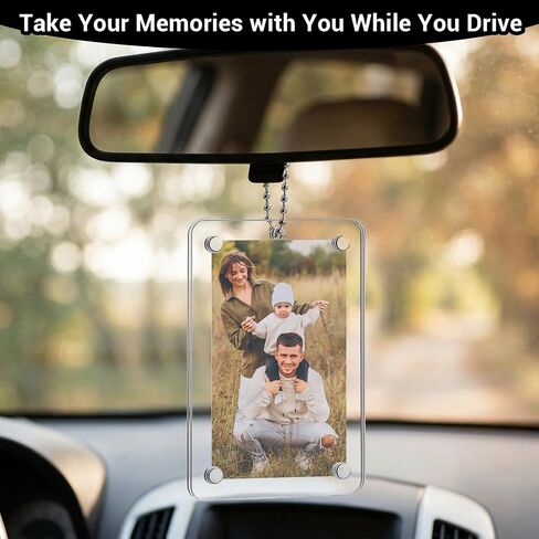 2Pcs Car Hanging Photo Holder Magnetic Car Picture Holder Acrylic Photo Frame for Rear View Mirror Accessories Ornaments Decor in Kuwait