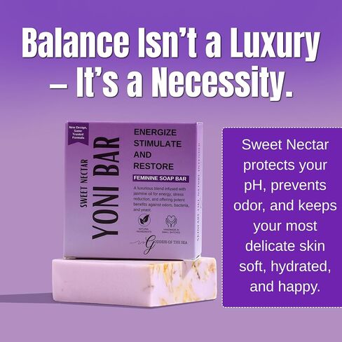 Sweet Nectar Yoni Bar – Sensitive Feminine Soap for Odor, pH Balance & Hydration – Gentle Natural Cleanser for Daily Intimate Care, Floral Scented, Handmade in Saudi Arabia