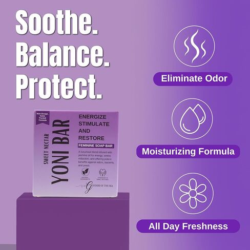 Sweet Nectar Yoni Bar – Sensitive Feminine Soap for Odor, pH Balance & Hydration – Gentle Natural Cleanser for Daily Intimate Care, Floral Scented, Handmade in Saudi Arabia
