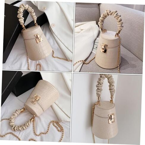 Fashion Alligator Pattern Bucket Bag, Genuine Leather Beige Crossbody Storage Shoulder Purse for Women in Kuwait