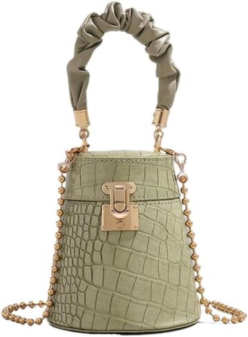 Fashion Alligator Pattern Bucket Bag, Genuine Leather Beige Crossbody Storage Shoulder Purse for Women in Kuwait