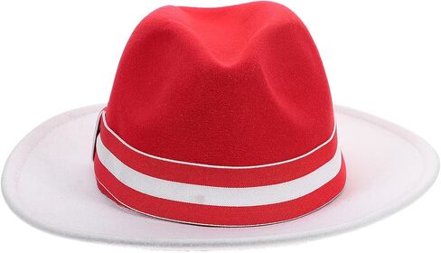 Uonlytech Classic Red and White Colorblock Jazz Fedora Hat, British Style Wool Blend, Unisex 56-58cm, Dress up Hat for Christmas Party and Formal Events in Kuwait