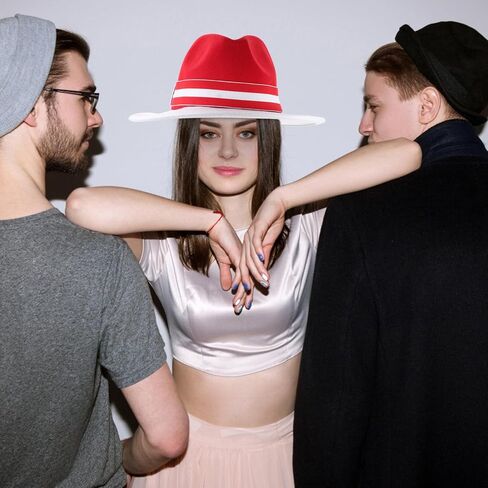 Uonlytech Classic Red and White Colorblock Jazz Fedora Hat, British Style Wool Blend, Unisex 56-58cm, Dress up Hat for Christmas Party and Formal Events in Kuwait