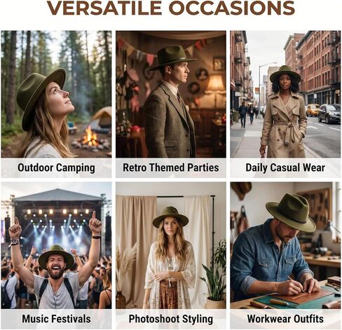 Army Green Women Fedora Hat with Belt Buckle, Wide Brim Casual Panama Hat for Travel Beach Wedding, Breathable Cotton Polyester in Saudi Arabia