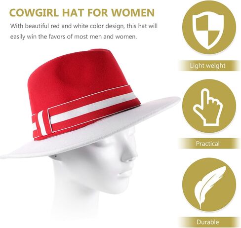 Healeved Christmas Fedora Hat for Women and Men Red and White Woolen Felt Dress up Hat with Wide Brim Classic British Jazz Style 56-58cm Holiday Party Accessories in Kuwait