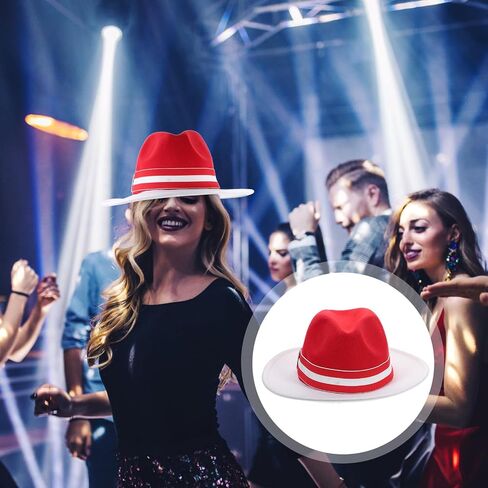 Healeved Christmas Fedora Hat for Women and Men Red and White Woolen Felt Dress up Hat with Wide Brim Classic British Jazz Style 56-58cm Holiday Party Accessories in Kuwait