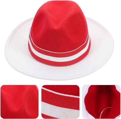 OSALADI Women’s Wide Brim Jazz Fedora Hat Red and White Color Block Christmas Party Hat 56-58cm British Style in Kuwait