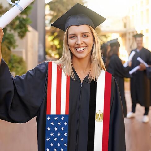 Egypt Egyptians America Flag Graduation Stole/Scarf/Sash 2024/2025 Double Sided International Student Graduation Decoration Gift 72 inches long in Kuwait