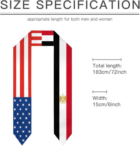 Egypt Egyptians America Flag Graduation Stole/Scarf/Sash 2024/2025 Double Sided International Student Graduation Decoration Gift 72 inches long in Kuwait