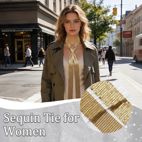 Sparkly Ties for Women, Skinny Sequin Scarf Glitter Necktie for Women Scarves Belts Accessories for Party Prom Daily in Kuwait