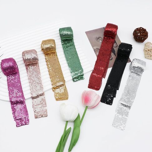 Sparkly Ties for Women, Skinny Sequin Scarf Glitter Necktie for Women Scarves Belts Accessories for Party Prom Daily in Kuwait