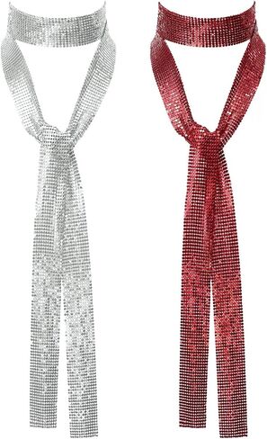 Sparkly Ties for Women, Skinny Sequin Scarf Glitter Necktie for Women Scarves Belts Accessories for Party Prom Daily in Kuwait