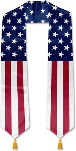 YOXEULL Flag Graduation Stole with Gold Tassels, Graduation Sash Scarf Unisex Adult 72" in Kuwait