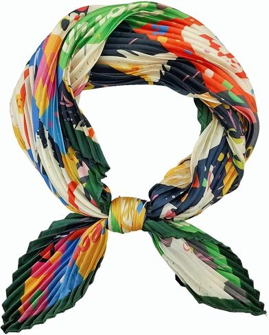 27''x27'' Lightweight Satin Pleated Scarf for Women Neck Scarf Hair Wrap Headband & Bag Tie for Casual & Office Wear in Saudi Arabia