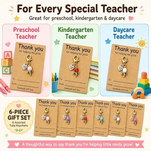 6Pcs Teacher Appreciation Tulip Keychains Gifts In Bulk,Thank You Daycare End of Year Kindergarten Teacher Gifts in Saudi Arabia