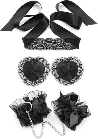 Lace Adjustable Handcuffs with Chain Silk Satin Heart Shaped Breast Set for Couples in Kuwait