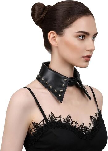 Gothic Faux Leather Detachable Collar Black Studded Fake Collar for Women Men, Decorative Lapel for Office Party Daily in Kuwait
