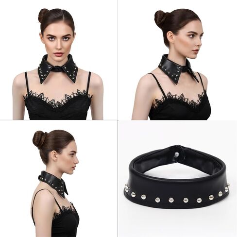 Gothic Faux Leather Detachable Collar Black Studded Fake Collar for Women Men, Decorative Lapel for Office Party Daily in Kuwait