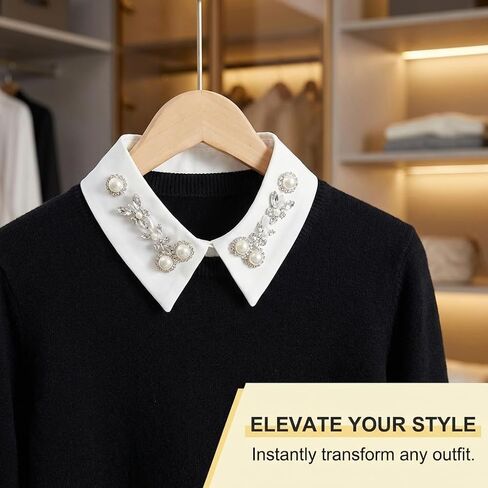1 Pack Women's White Satin Pearl Embellished Detachable Collar Shirt Front With Side Ties And Button Detail Elegant Neckwear Accessory in Kuwait