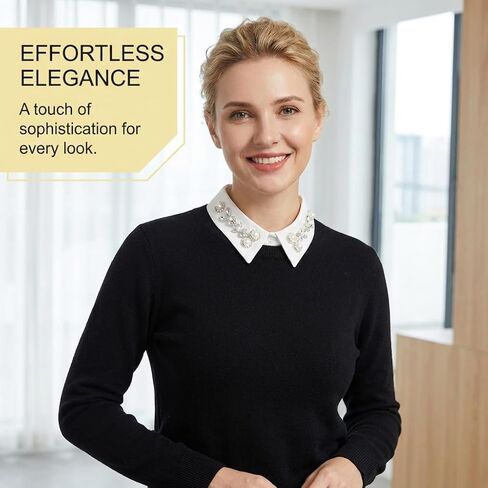 1 Pack Women's White Satin Pearl Embellished Detachable Collar Shirt Front With Side Ties And Button Detail Elegant Neckwear Accessory in Kuwait