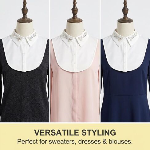 1 Pack Women's White Satin Pearl Embellished Detachable Collar Shirt Front With Side Ties And Button Detail Elegant Neckwear Accessory in Kuwait