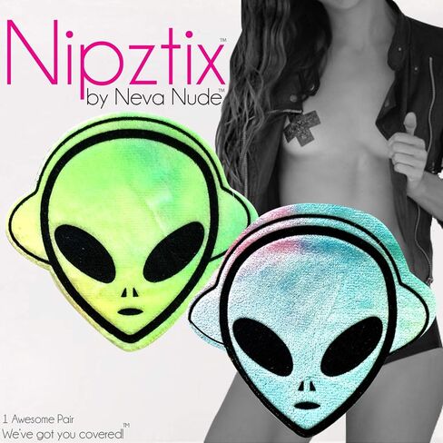 Neva Nude Kanye The Raver Tie Dye Alien Blacklight Velvet Nipztix Pasties أغطية حلمات للمهرجانات والحفلات والحفلات والملابس الداخلية والمزيد، لاصق من الدرجة الطبية، مقاوم للماء والعرق، صنع في الولايات المتحدة الأمريكية in Kuwait
