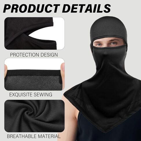 3Pcs Balaclava Face Cover Ski Mask Cover Long Neck Covers Summer Face Cover Neck Protector UV Protection for Men Women (Black) in Kuwait