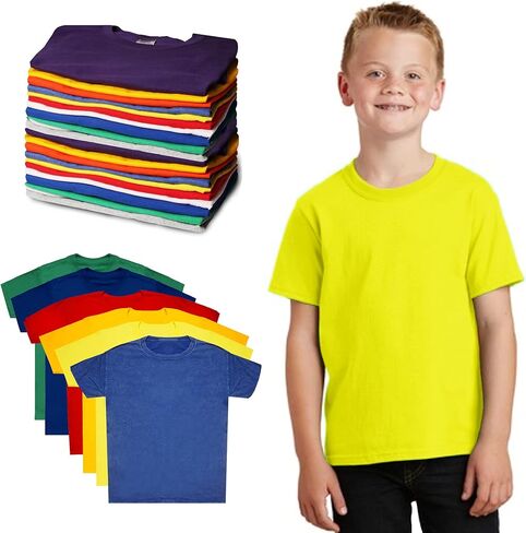 Case Pack of 144 Pieces Kids Cotton Tshirts Bulk, Wholesale Unisex Children Tees, Lightweight Tshirt Packs for Boys Girls in Kuwait