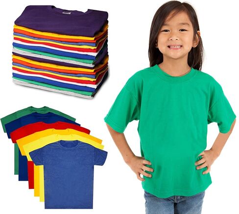 Case Pack of 144 Pieces Kids Cotton Tshirts Bulk, Wholesale Unisex Children Tees, Lightweight Tshirt Packs for Boys Girls in Kuwait