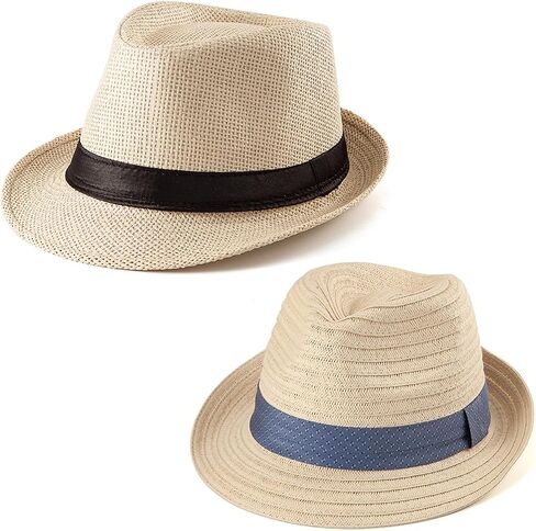 2Pack Beige Straw Trilby Fedora Hat 7 1/4, Adjustable, fit 56-58cm in Kuwait
