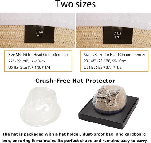 2Pack Beige Straw Trilby Fedora Hat 7 1/4, Adjustable, fit 56-58cm in Kuwait