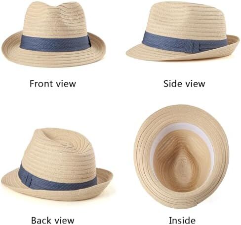2Pack Beige Straw Trilby Fedora Hat 7 1/4, Adjustable, fit 56-58cm in Kuwait