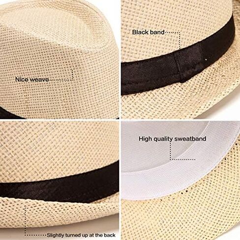 2Pack Beige Straw Trilby Fedora Hat 7 1/4, Adjustable, fit 56-58cm in Kuwait