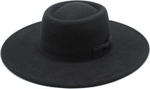 Wide Brimmed Fedora Hats with Bow Belted, Flat Top British Style Vintage Panama Felt Cap, Flat Brimmed Jazz Hat in Saudi Arabia