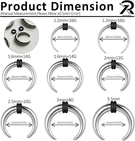 F136 التيتانيوم حدوة الحصان الحاجز خواتم 00G 0G 2G 4G 6G 8G 12G PA حلقة كبيرة الأنف هوب الثقب داخليا الخيوط قياس الأقراط للنساء الرجال in Kuwait