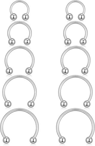 10pcs Horseshoe Rings 16G Silver Horseshoe Septum Ring Stainless Steel Septum Piercing Jewelry Nose Rings Hoop Cartilage Earrings Helix Tragus Piercing Ring Earring Hoop For Women Men in Kuwait