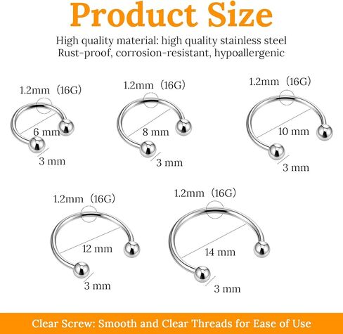 10pcs Horseshoe Rings 16G Silver Horseshoe Septum Ring Stainless Steel Septum Piercing Jewelry Nose Rings Hoop Cartilage Earrings Helix Tragus Piercing Ring Earring Hoop For Women Men in Kuwait