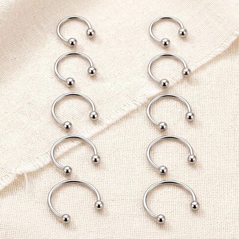 10pcs Horseshoe Rings 16G Silver Horseshoe Septum Ring Stainless Steel Septum Piercing Jewelry Nose Rings Hoop Cartilage Earrings Helix Tragus Piercing Ring Earring Hoop For Women Men in Kuwait