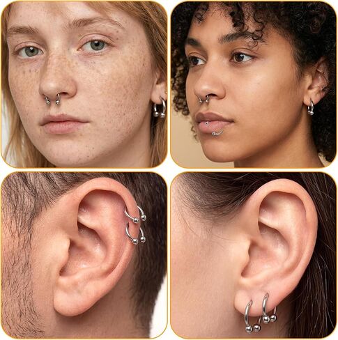 10pcs Horseshoe Rings 16G Silver Horseshoe Septum Ring Stainless Steel Septum Piercing Jewelry Nose Rings Hoop Cartilage Earrings Helix Tragus Piercing Ring Earring Hoop For Women Men in Kuwait