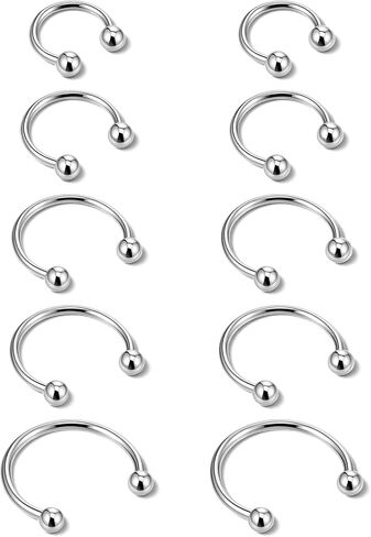 10pcs Horseshoe Rings 16G Silver Horseshoe Septum Ring Stainless Steel Septum Piercing Jewelry Nose Rings Hoop Cartilage Earrings Helix Tragus Piercing Ring Earring Hoop For Women Men in Kuwait