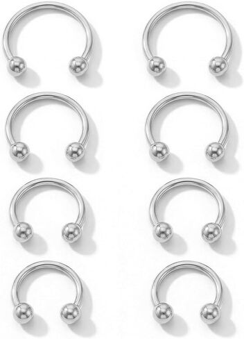 8pcs Horseshoe Rings Silver 16G Horseshoe Septum Ring Surgical Steel Nose Rings Hoop Cartilage Earrings Nose Eyebrow Tragus Helix Lip Ring Small Septum Piercing Jewelry For Women Men 6/8/10/12mm in Kuwait