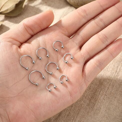 8pcs Horseshoe Rings Silver 16G Horseshoe Septum Ring Surgical Steel Nose Rings Hoop Cartilage Earrings Nose Eyebrow Tragus Helix Lip Ring Small Septum Piercing Jewelry For Women Men 6/8/10/12mm in Kuwait