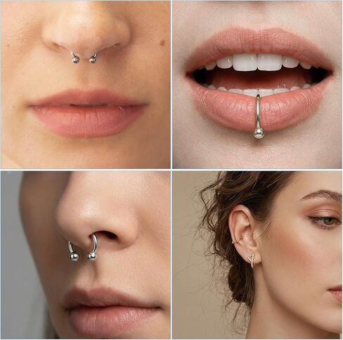 8pcs Horseshoe Rings Silver 16G Horseshoe Septum Ring Surgical Steel Nose Rings Hoop Cartilage Earrings Nose Eyebrow Tragus Helix Lip Ring Small Septum Piercing Jewelry For Women Men 6/8/10/12mm in Kuwait