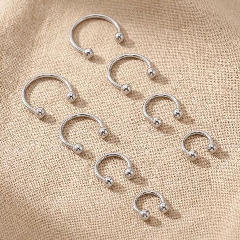 8pcs Horseshoe Rings Silver 16G Horseshoe Septum Ring Surgical Steel Nose Rings Hoop Cartilage Earrings Nose Eyebrow Tragus Helix Lip Ring Small Septum Piercing Jewelry For Women Men 6/8/10/12mm in Kuwait
