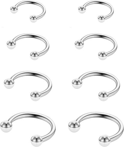 8pcs Horseshoe Rings Silver 16G Horseshoe Septum Ring Surgical Steel Nose Rings Hoop Cartilage Earrings Nose Eyebrow Tragus Helix Lip Ring Small Septum Piercing Jewelry For Women Men 6/8/10/12mm in Kuwait