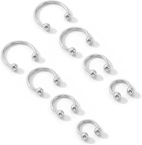 8pcs Horseshoe Rings Silver 16G Horseshoe Septum Ring Surgical Steel Nose Rings Hoop Cartilage Earrings Nose Eyebrow Tragus Helix Lip Ring Small Septum Piercing Jewelry For Women Men 6/8/10/12mm in Kuwait