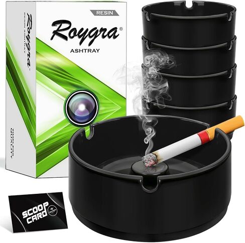 roygra Ash Tray (5 Pack), Outdoor Ashtray for Outside Patio, Resin Ashtrays for Cigarettes with 3 Holder, Smoking Accessories, Home Décor, Stackable Ashtrays for Smokers Indoor - Black in Saudi Arabia
