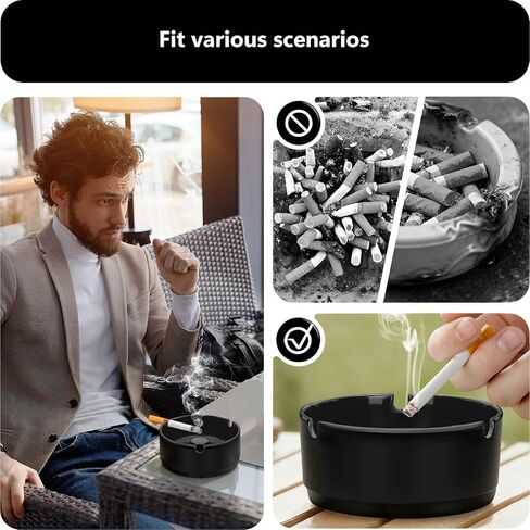 roygra Ash Tray (5 Pack), Outdoor Ashtray for Outside Patio, Resin Ashtrays for Cigarettes with 3 Holder, Smoking Accessories, Home Décor, Stackable Ashtrays for Smokers Indoor - Black in Saudi Arabia